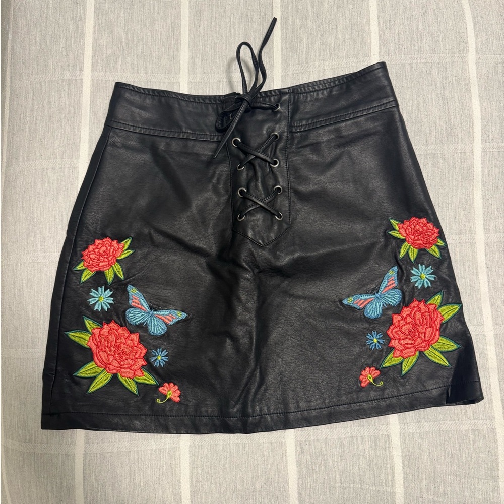 Brave Soul Black Mini Skirt with Floral Embroidery